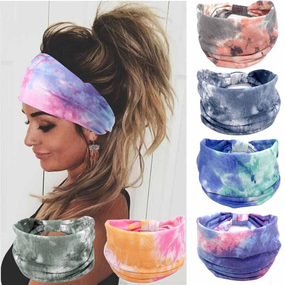 Wide Headbands Knotted Headband Tie Dye Non Slip Elastic Hairbands Turban Workou